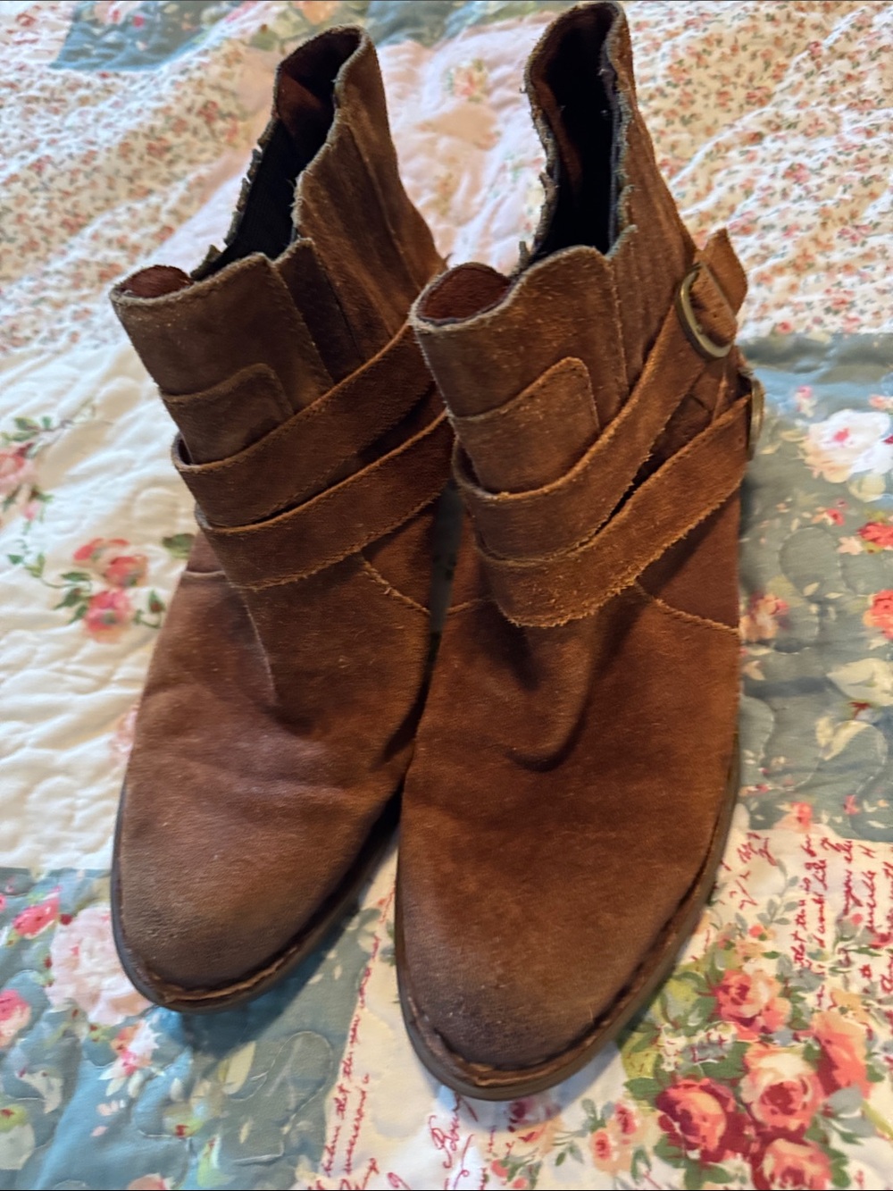Born Brown Suede Ankle Booties with Wrap Strap and Buckle